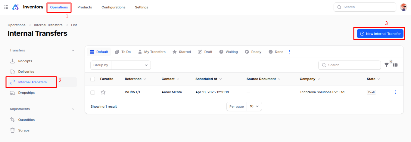 Internal Transfers Navigation