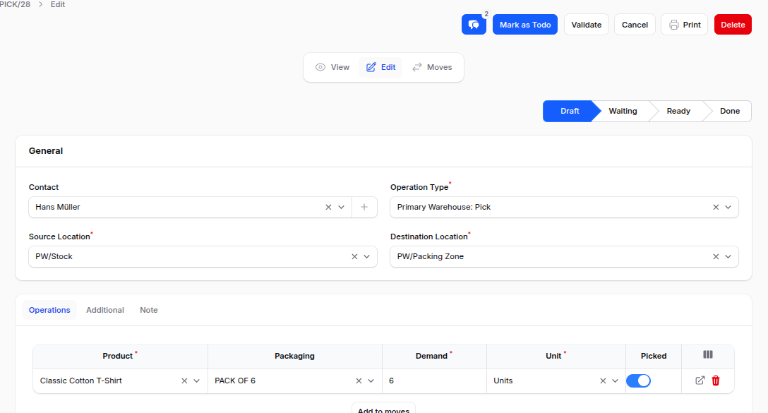 Internal Transfer View Page