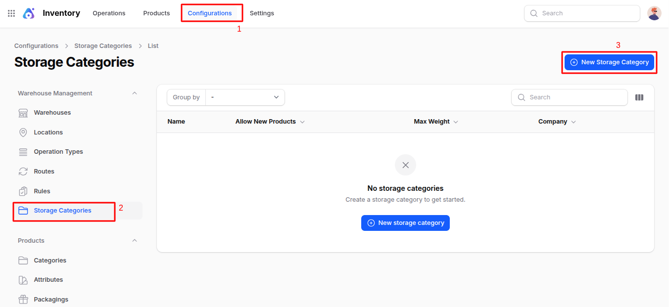Warehouse Storage Category Navigation