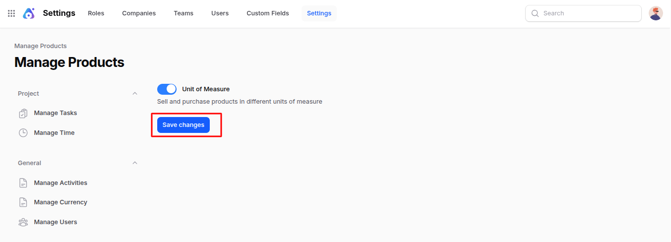 Manage Products Page