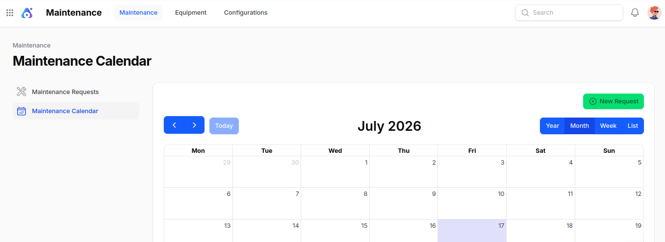 Maintenance Calendar Navigation