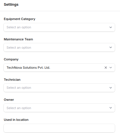 Equipment Settings Section