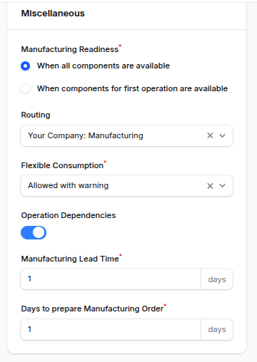 BoM Miscellaneous Tab