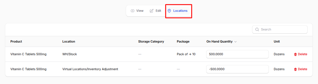Lot Quantities Tab