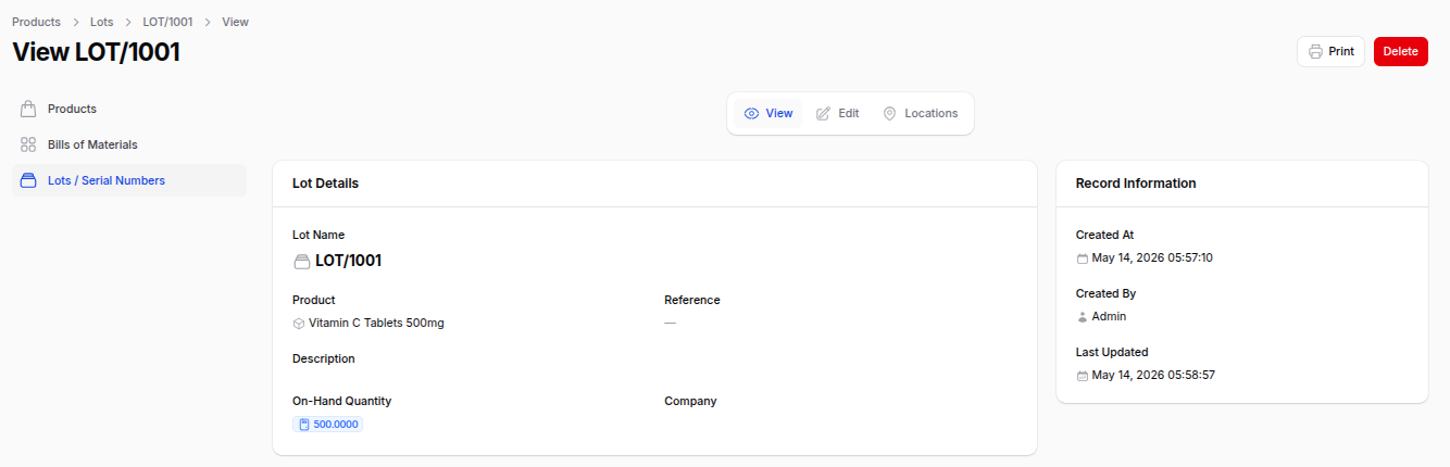 Lot View Page