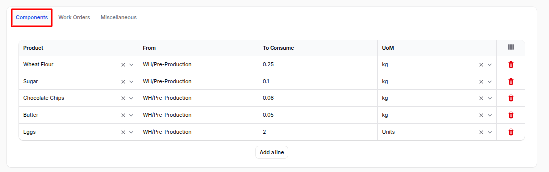 MO Components Tab