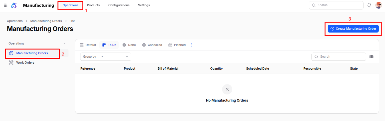 Manufacturing Orders Navigation
