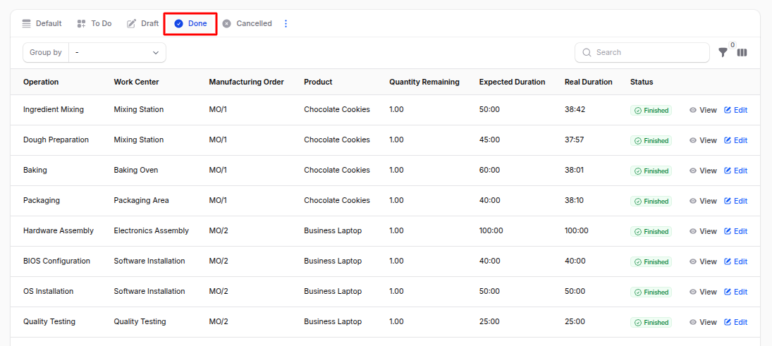 Finish Work Order