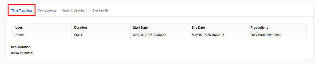 Work Order Time Tracking Tab