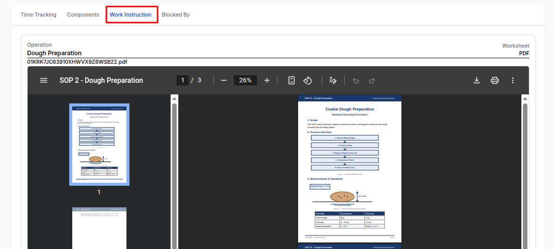 Work Instruction Tab