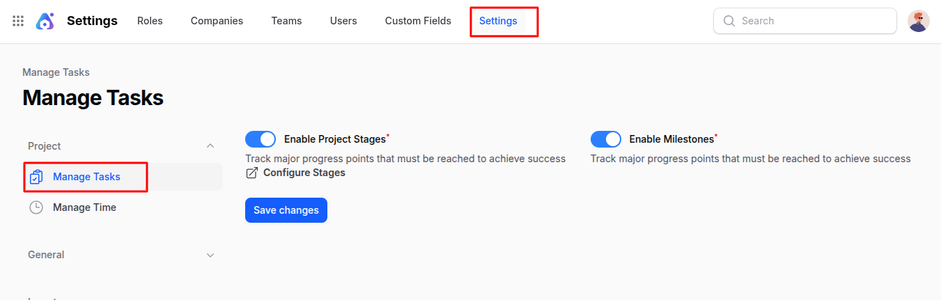 Manage Task Setting