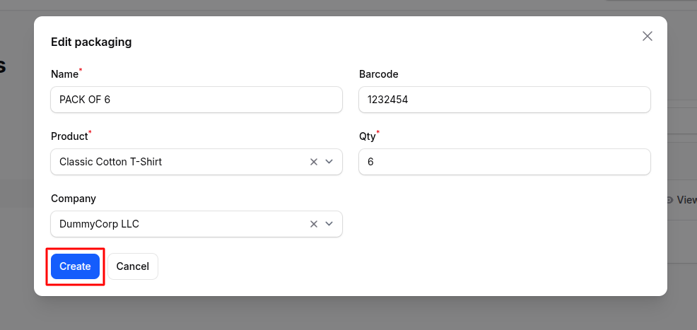 Product Packaging Form